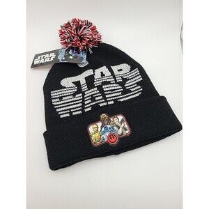 Star Wars Knitted Black Youth Beanie Chewbacca/C-3PO/Han Solo Printed Patch NWT